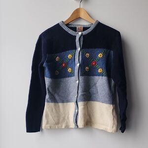 Vintage Wooly News 100% Lambswool Embroidered Knit Cardigan